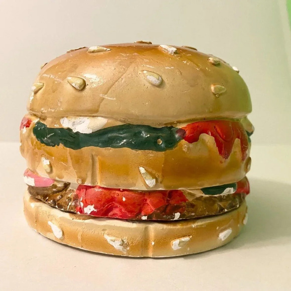 Vtg Hamburger Coin  Bank A G Handicrafts Art Ceramic Burger Piggy Bank Chipped - Picture 10 of 16